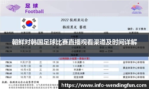 朝鲜对韩国足球比赛直播观看渠道及时间详解